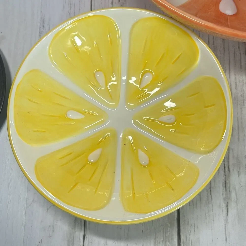 Pier 1 Imports Citrus Earthenware Serving Bowl‎ & 2 Bowls Set Lemon Lime
